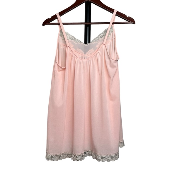1960s Kayser Nylon Sleep Top Lingerie Lace Baby Pink Vintage Lounge Nightgown - Picture 2 of 15
